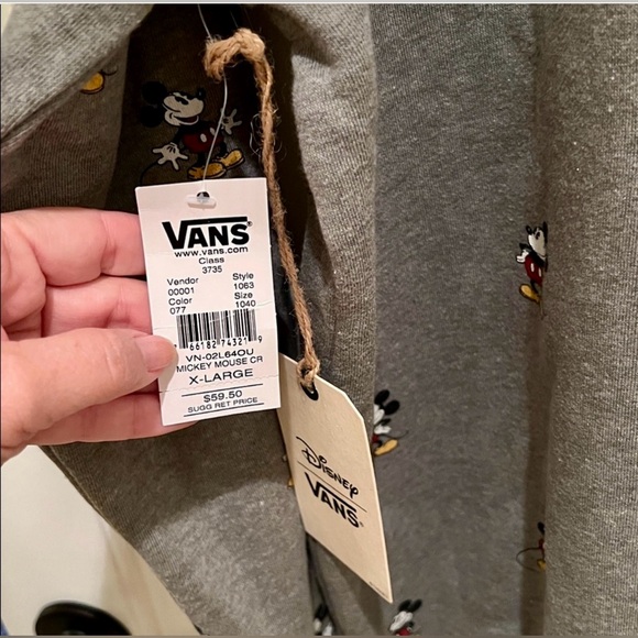 Vans, Disney Collab. Gray Men's Crewneck Sweater with Mickey Mouse. NWT - Picture 4 of 8